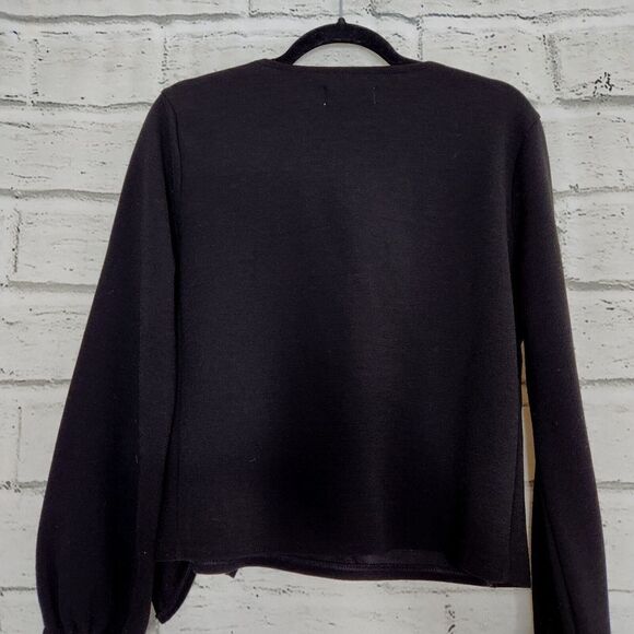 Madewell Texture and Thread Women's Black Long-Sleeved Open Tied Wrap Top Size S - Picture 4 of 12